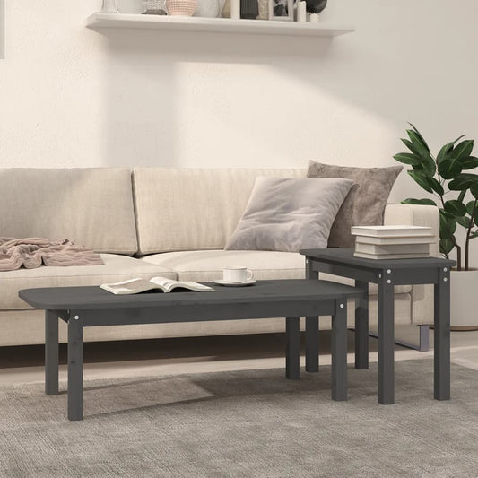 Berkfield 2 Piece Coffee Table Set Grey Solid Wood Pine