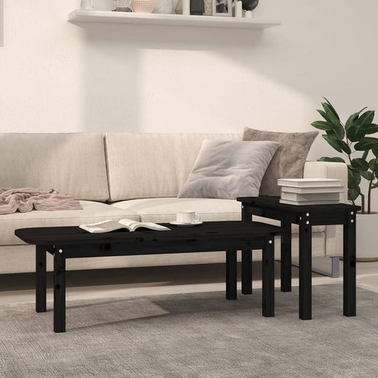 Berkfield 2 Piece Coffee Table Set Black Solid Wood Pine