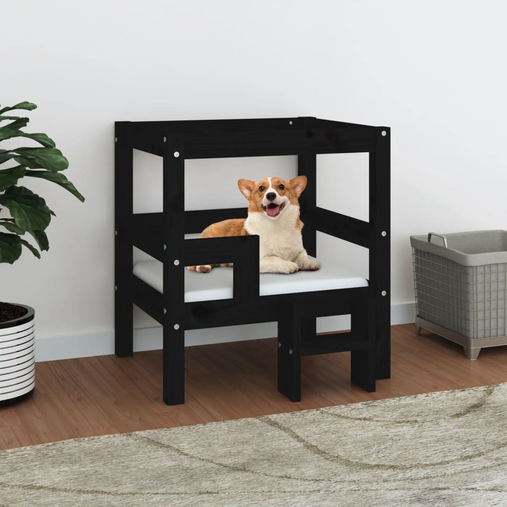 Berkfield Dog Bed Black 55.5x53.5x60 cm Solid Wood Pine