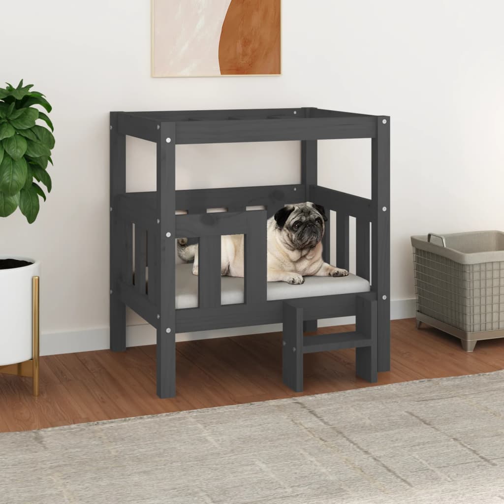 Berkfield Dog Bed Grey 65.5x43x70 cm Solid Wood Pine