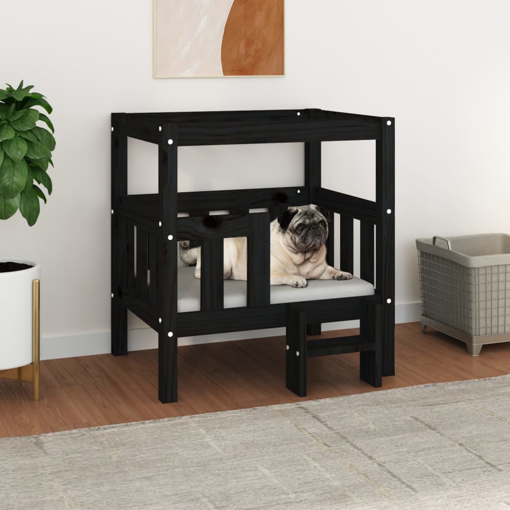 Berkfield Dog Bed Black 65.5x43x70 cm Solid Wood Pine