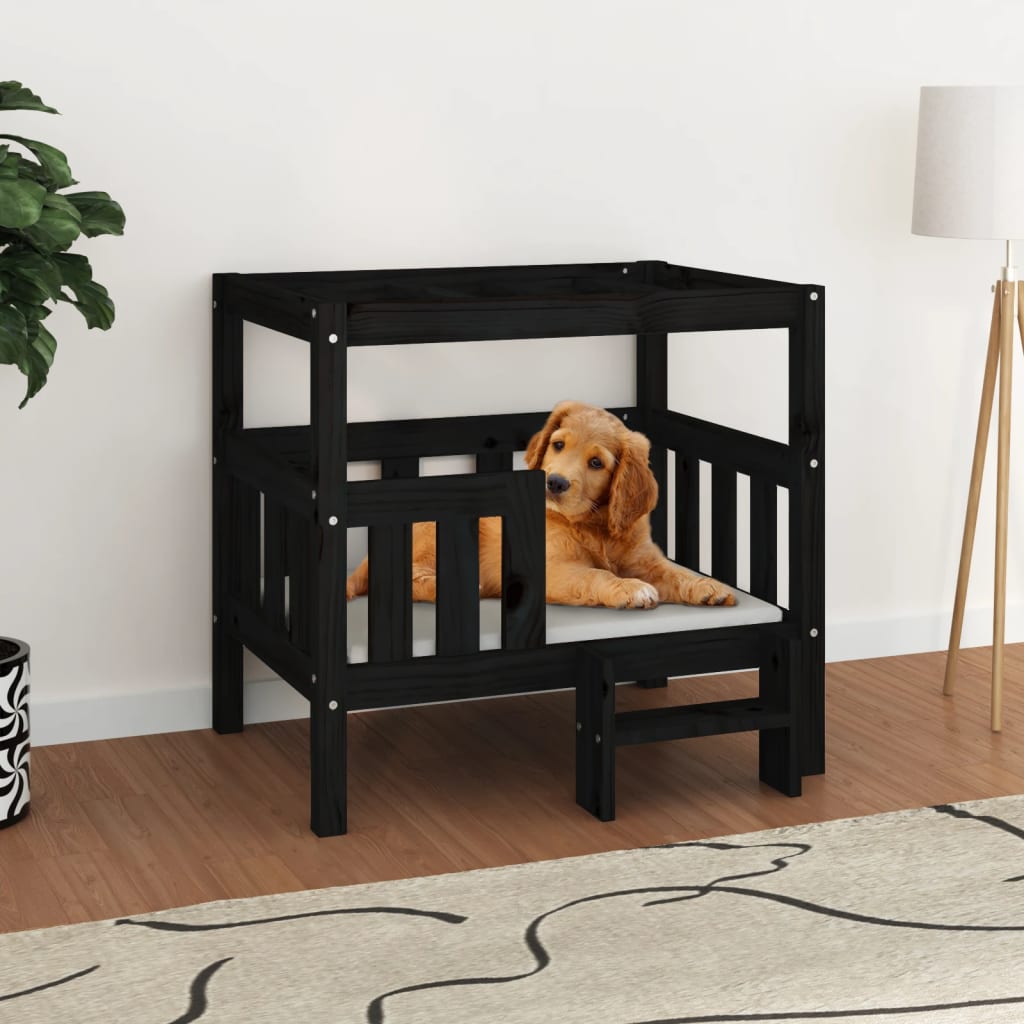 Berkfield Dog Bed Black 75.5x63.5x70 cm Solid Wood Pine