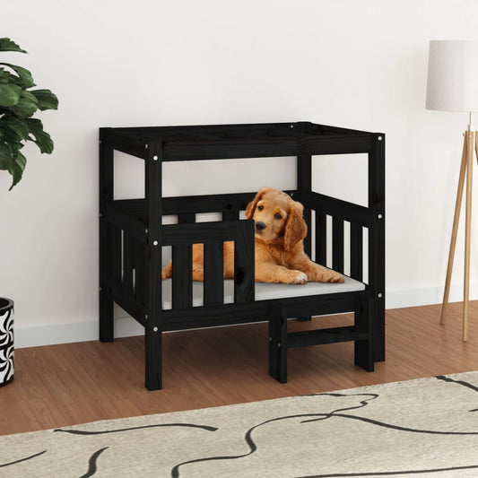 Berkfield Dog Bed Black 75.5x63.5x70 cm Solid Wood Pine