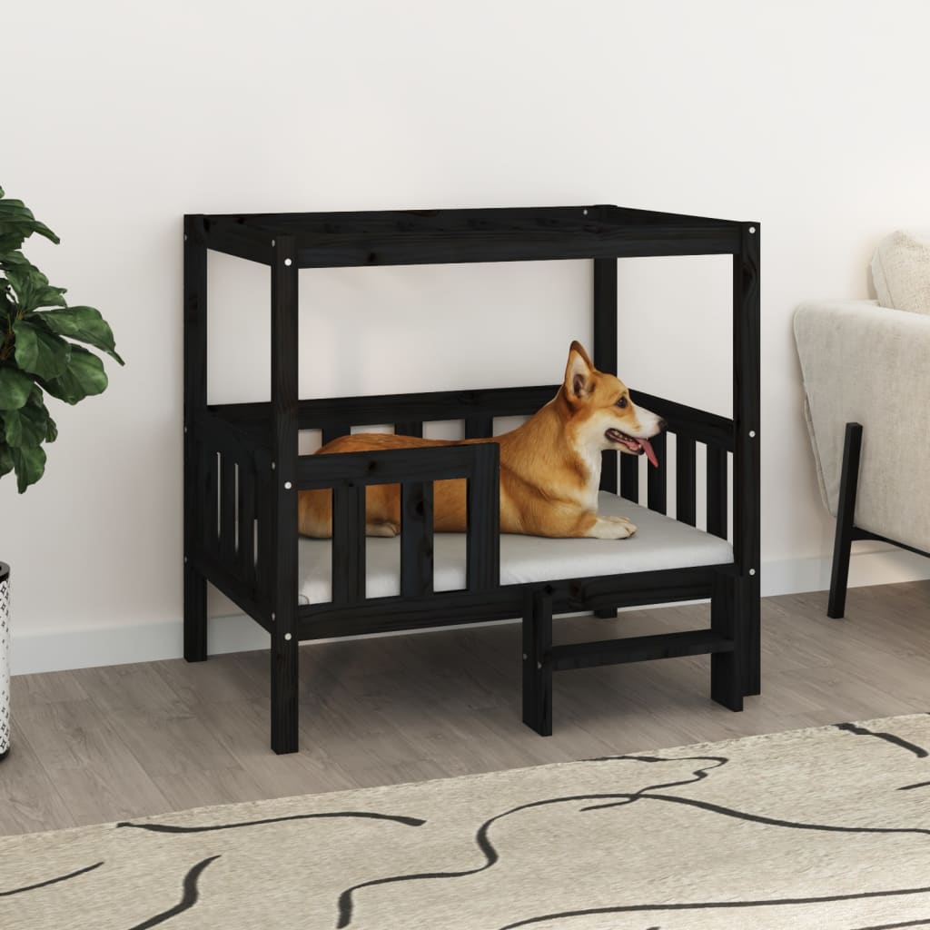 Berkfield Dog Bed Black 95.5x73.5x90 cm Solid Wood Pine