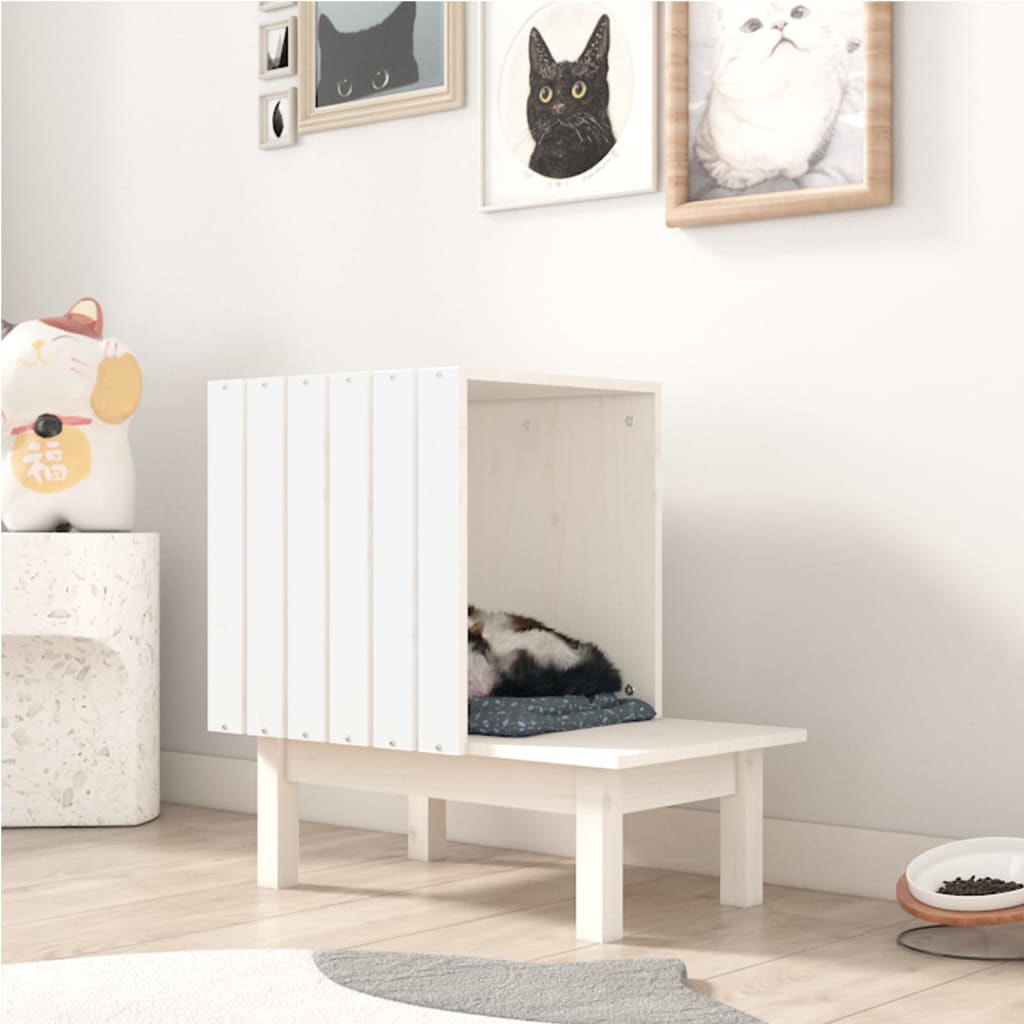 Berkfield Cat House White 60x36x60 cm Solid Wood Pine