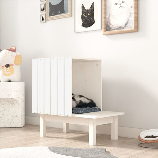 Berkfield Cat House White 60x36x60 cm Solid Wood Pine