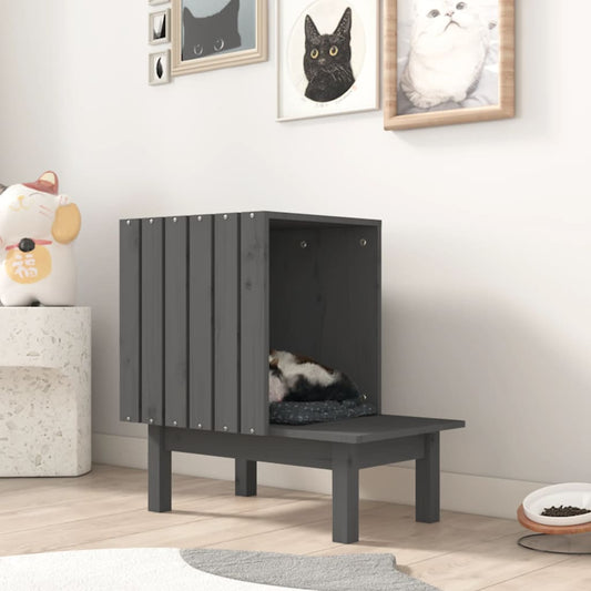 Berkfield Cat House Grey 60x36x60 cm Solid Wood Pine