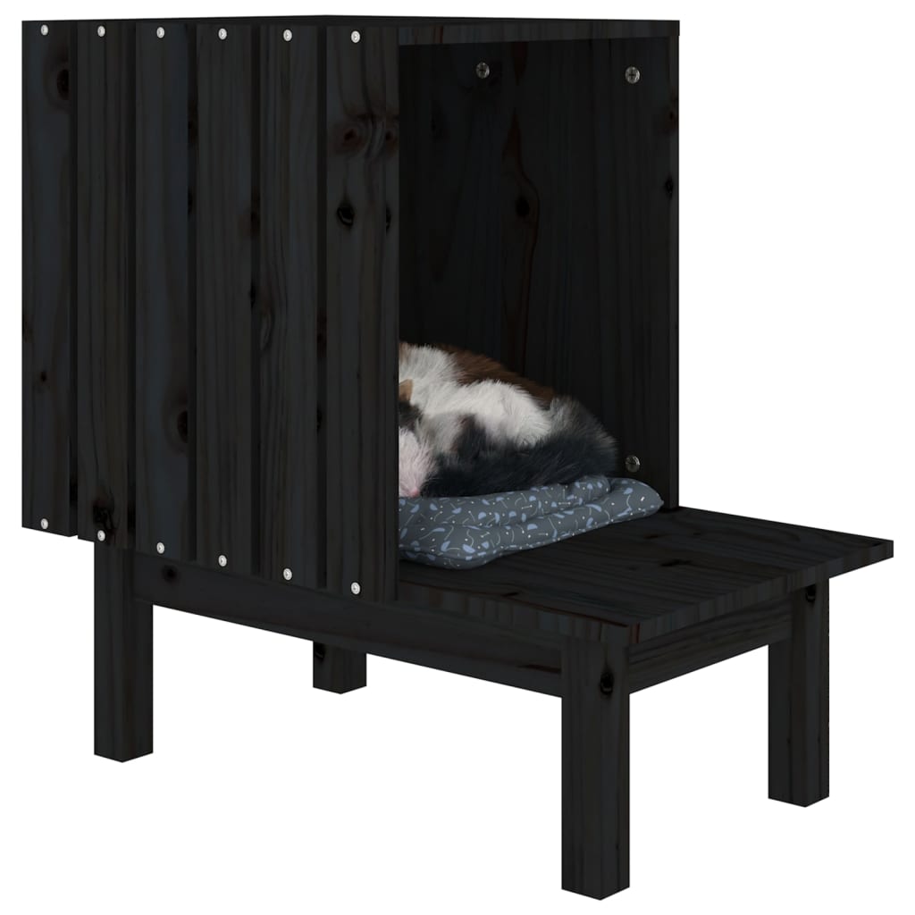 Berkfield Cat House Black 60x36x60 cm Solid Wood Pine