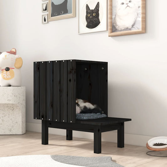 Berkfield Cat House Black 60x36x60 cm Solid Wood Pine