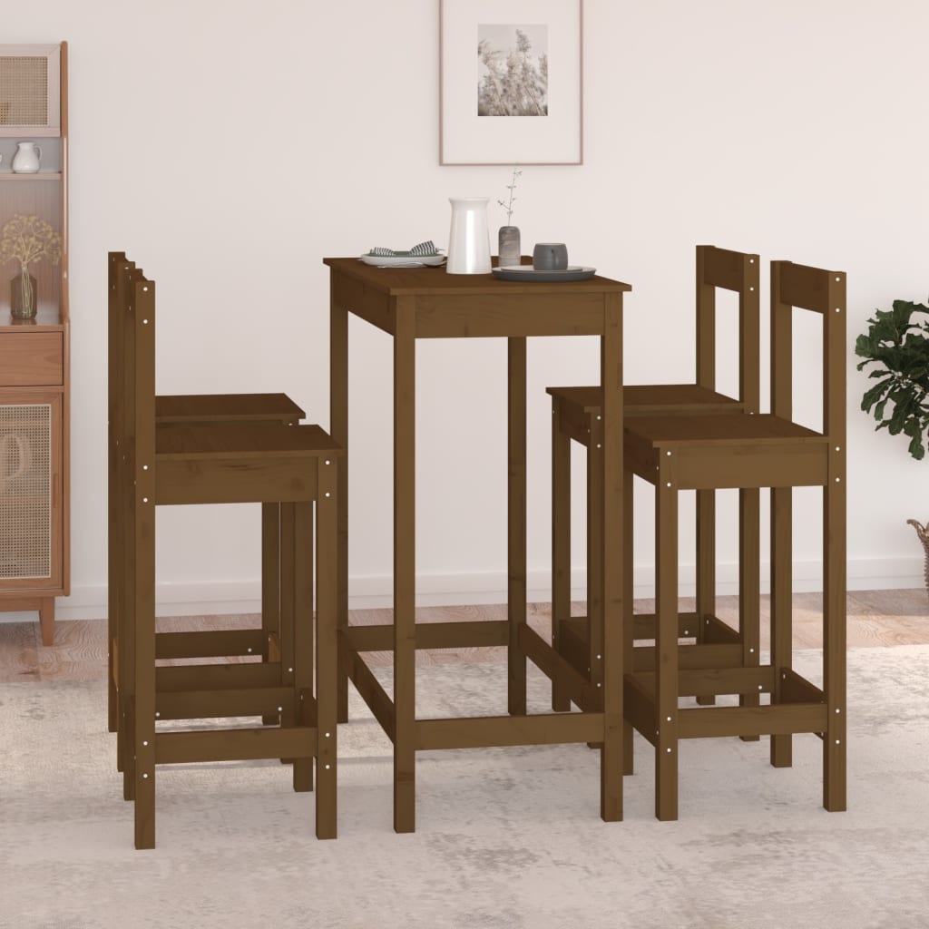 Berkfield 5 Piece Bar Set Honey Brown Solid Wood Pine