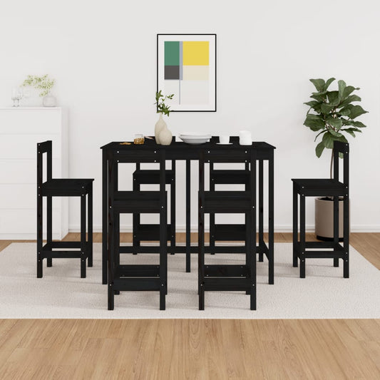 Berkfield 7 Piece Bar Set Black Solid Wood Pine