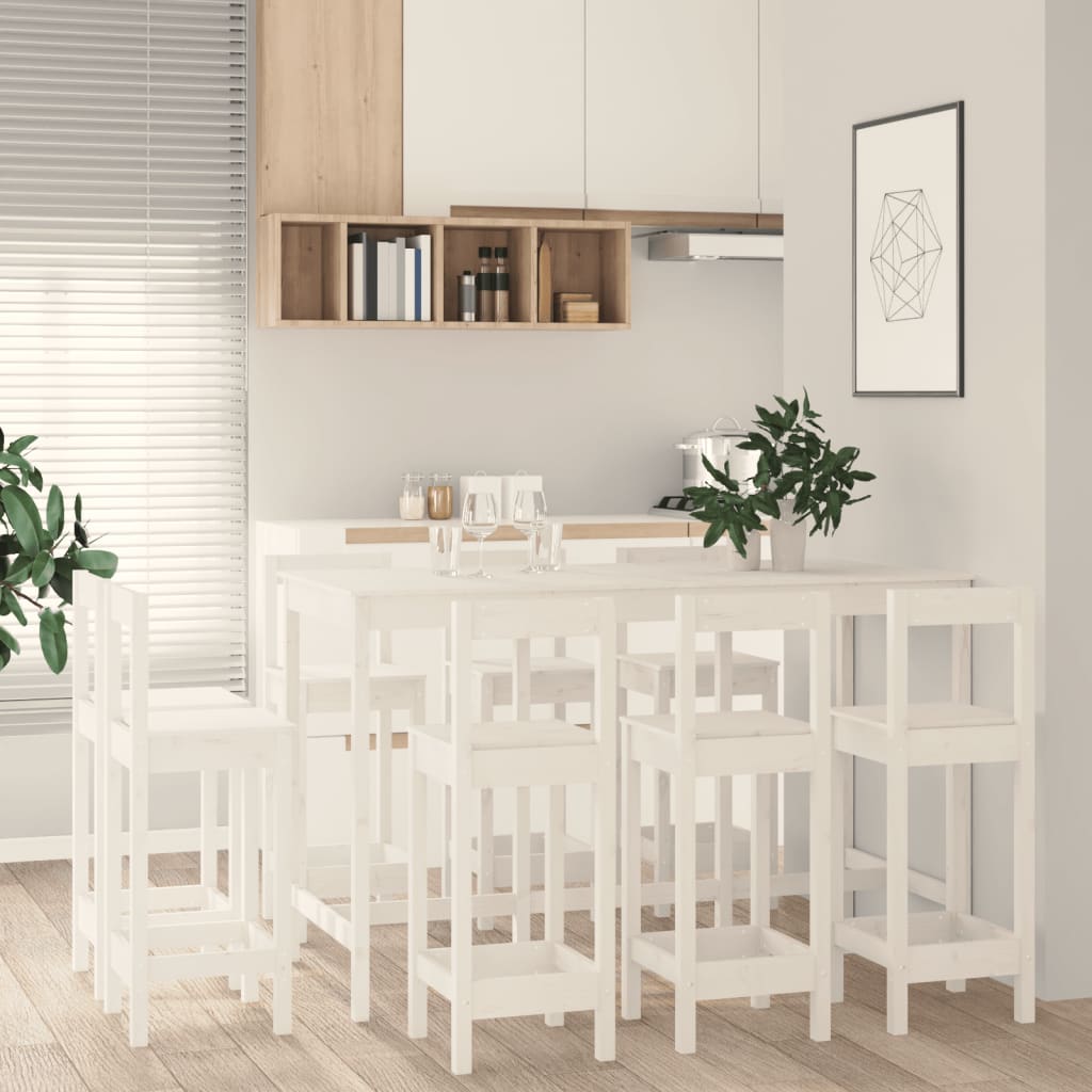 Berkfield 9 Piece Bar Set White Solid Wood Pine