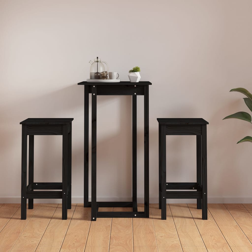 Berkfield 3 Piece Bar Set Black Solid Wood Pine