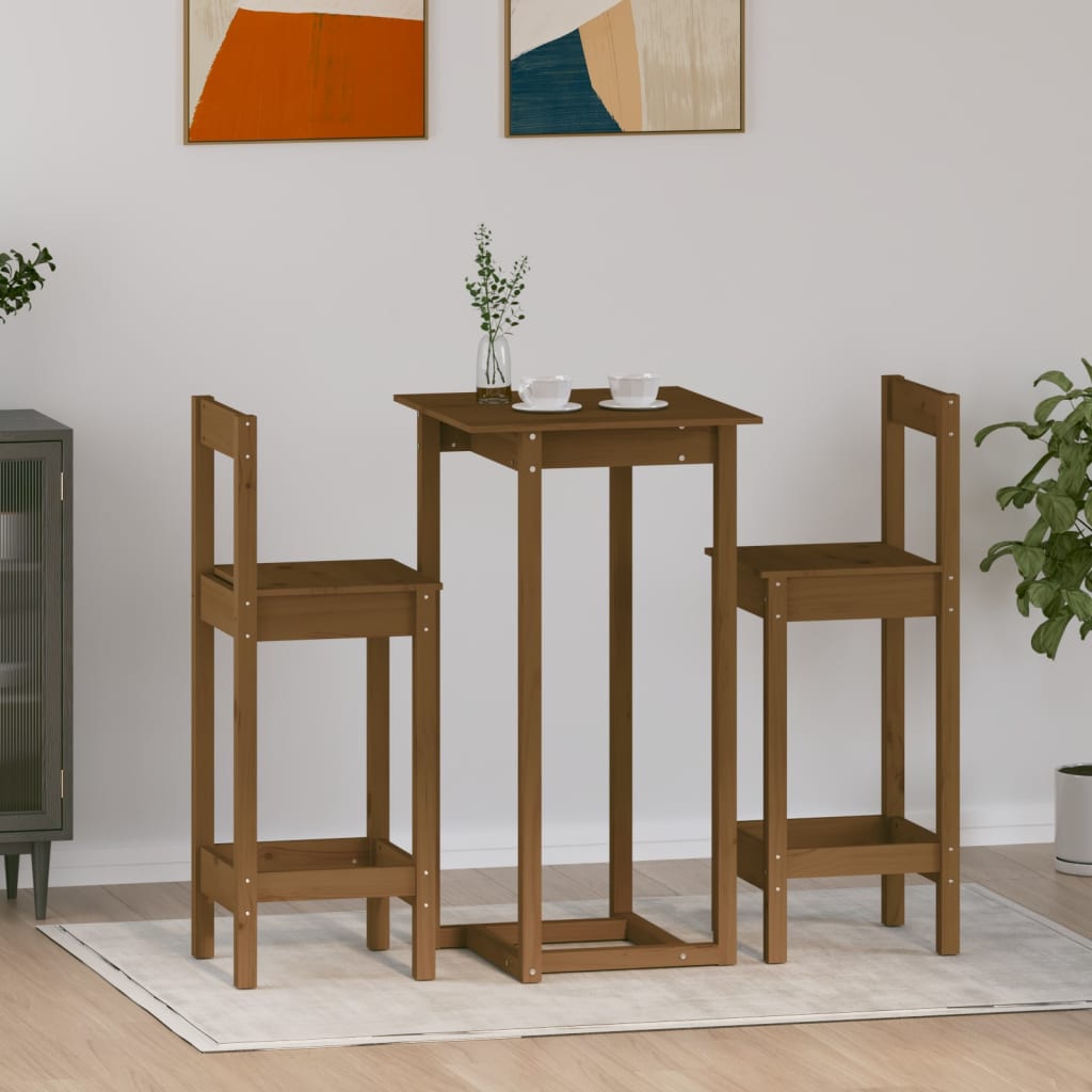 Berkfield 3 Piece Bar Set Honey Brown Solid Wood Pine