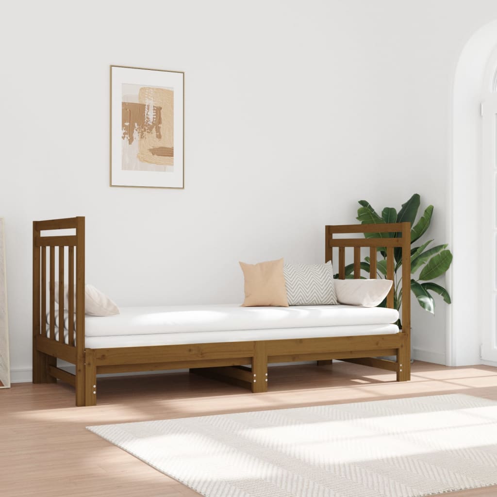 Berkfield Pull-out Day Bed Honey Brown 2x(90x190) cm Solid Wood Pine