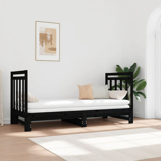 Berkfield Pull-out Day Bed Black 2x(90x190) cm Solid Wood Pine