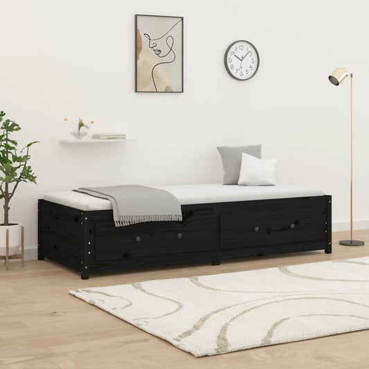 Berkfield Day Bed Black 75x190 cm Small Single Solid Wood Pine