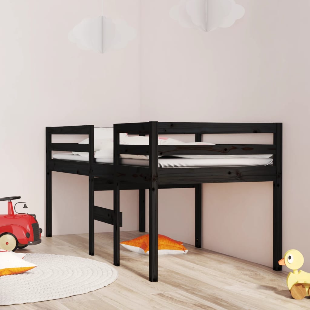 Berkfield High Sleeper Bed Black 90x200 cm Solid Wood Pine