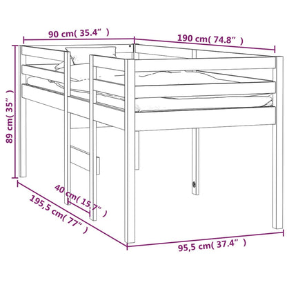 Berkfield High Sleeper Bed 90x190 cm 3FT Single Solid Wood Pine