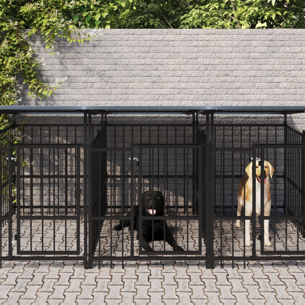 Berkfield Outdoor Dog Kennel with Roof Steel 15.02 m�__