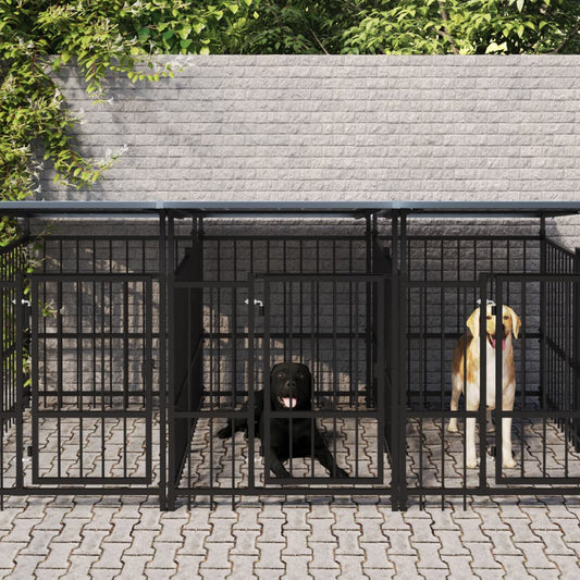 Berkfield Outdoor Dog Kennel with Roof Steel 15.02 m�__