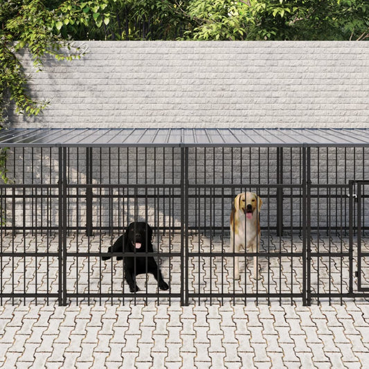 Berkfield Outdoor Dog Kennel with Roof Steel 15.02 m�__