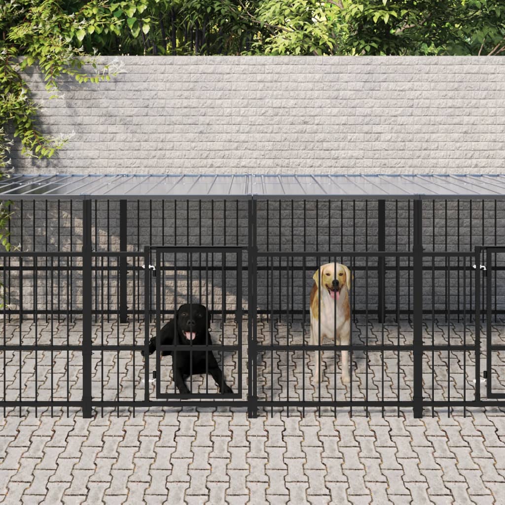 Berkfield Outdoor Dog Kennel with Roof Steel 15.02 m�__