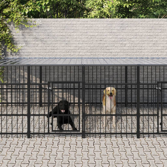 Berkfield Outdoor Dog Kennel with Roof Steel 15.02 m�__