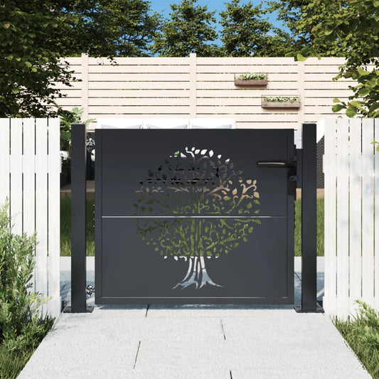Berkfield Garden Gate Anthracite 105x80 cm Steel Tree Design