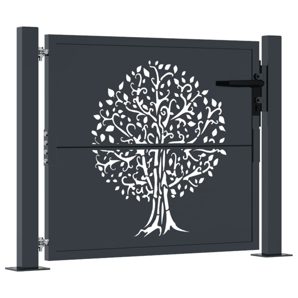 Berkfield Garden Gate Anthracite 105x105 cm Steel Tree Design