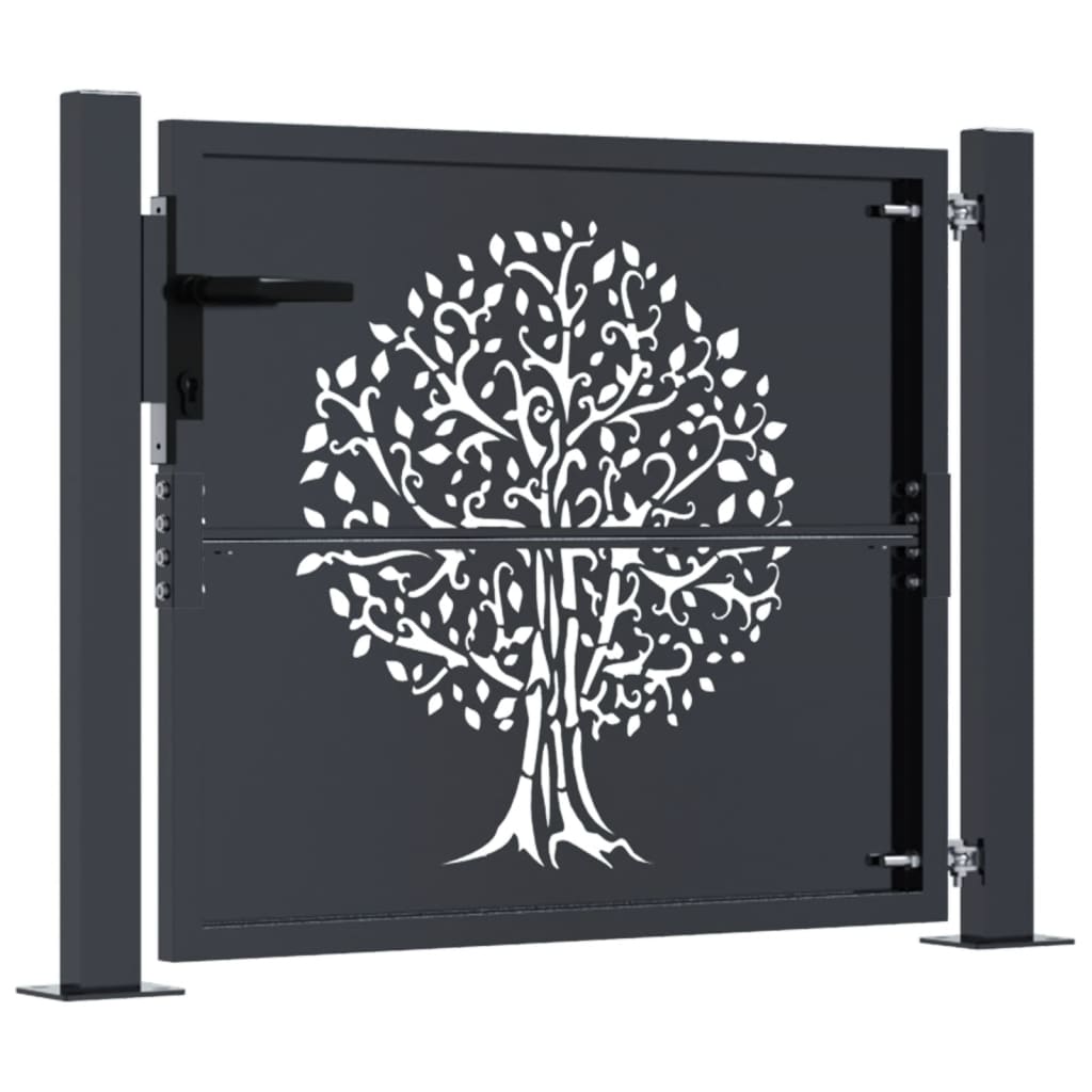 Berkfield Garden Gate Anthracite 105x105 cm Steel Tree Design