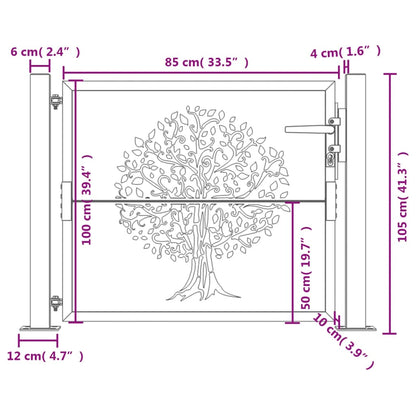 Berkfield Garden Gate Anthracite 105x105 cm Steel Tree Design