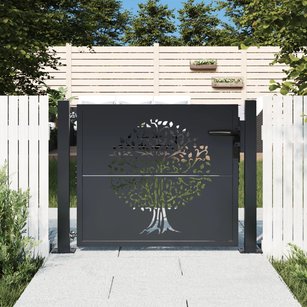Berkfield Garden Gate Anthracite 105x105 cm Steel Tree Design