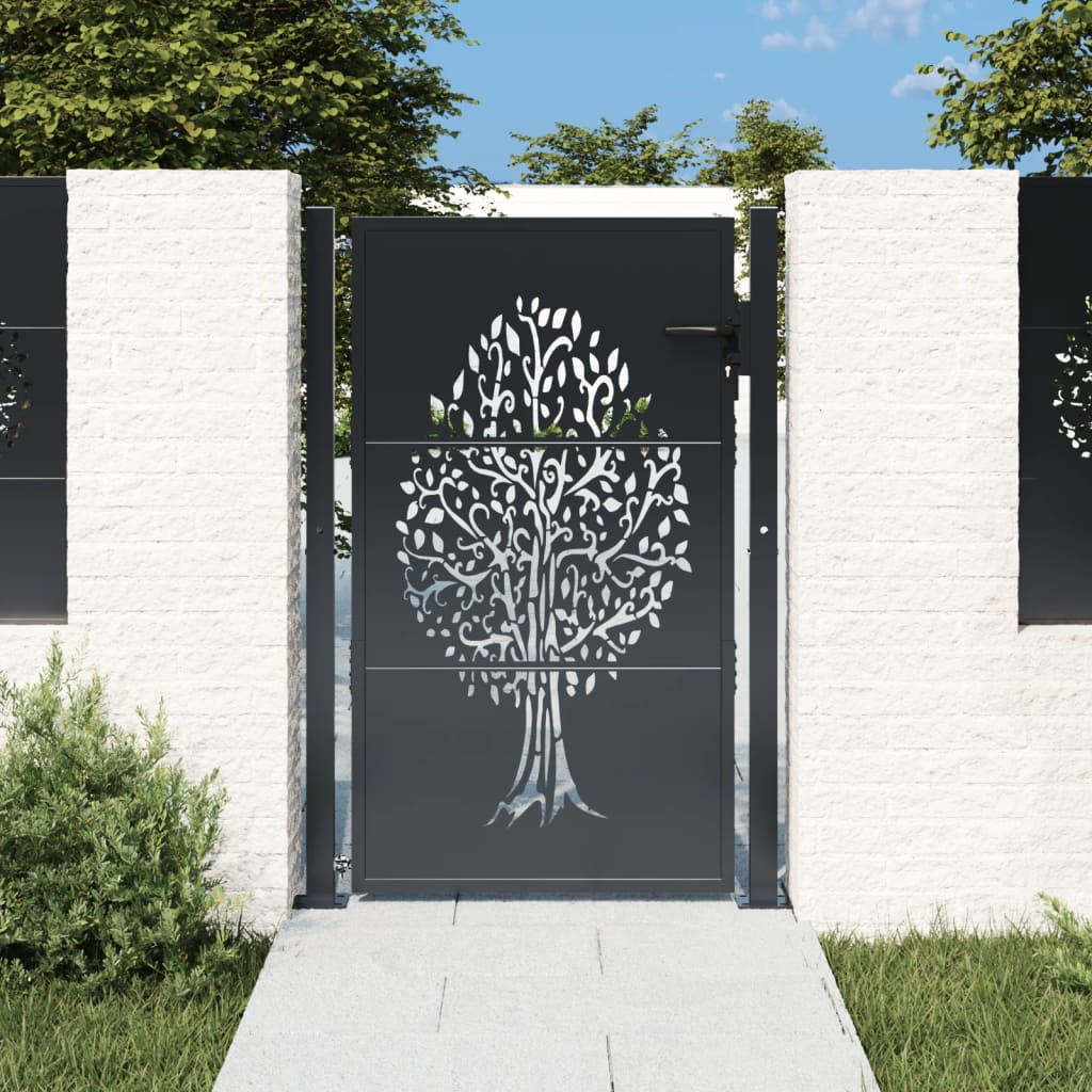Berkfield Garden Gate Anthracite 105x130 cm Steel Tree Design