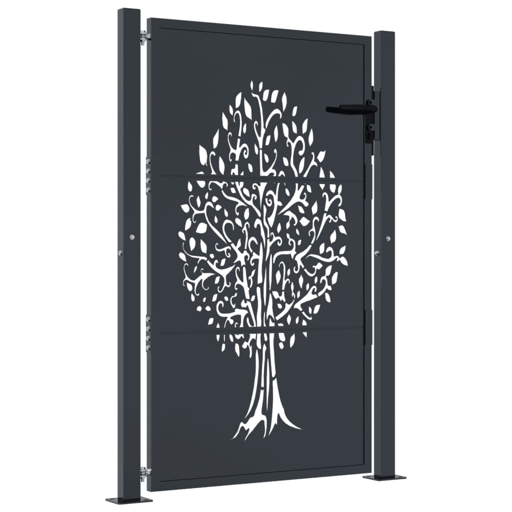 Berkfield Garden Gate Anthracite 105x155 cm Steel Tree Design