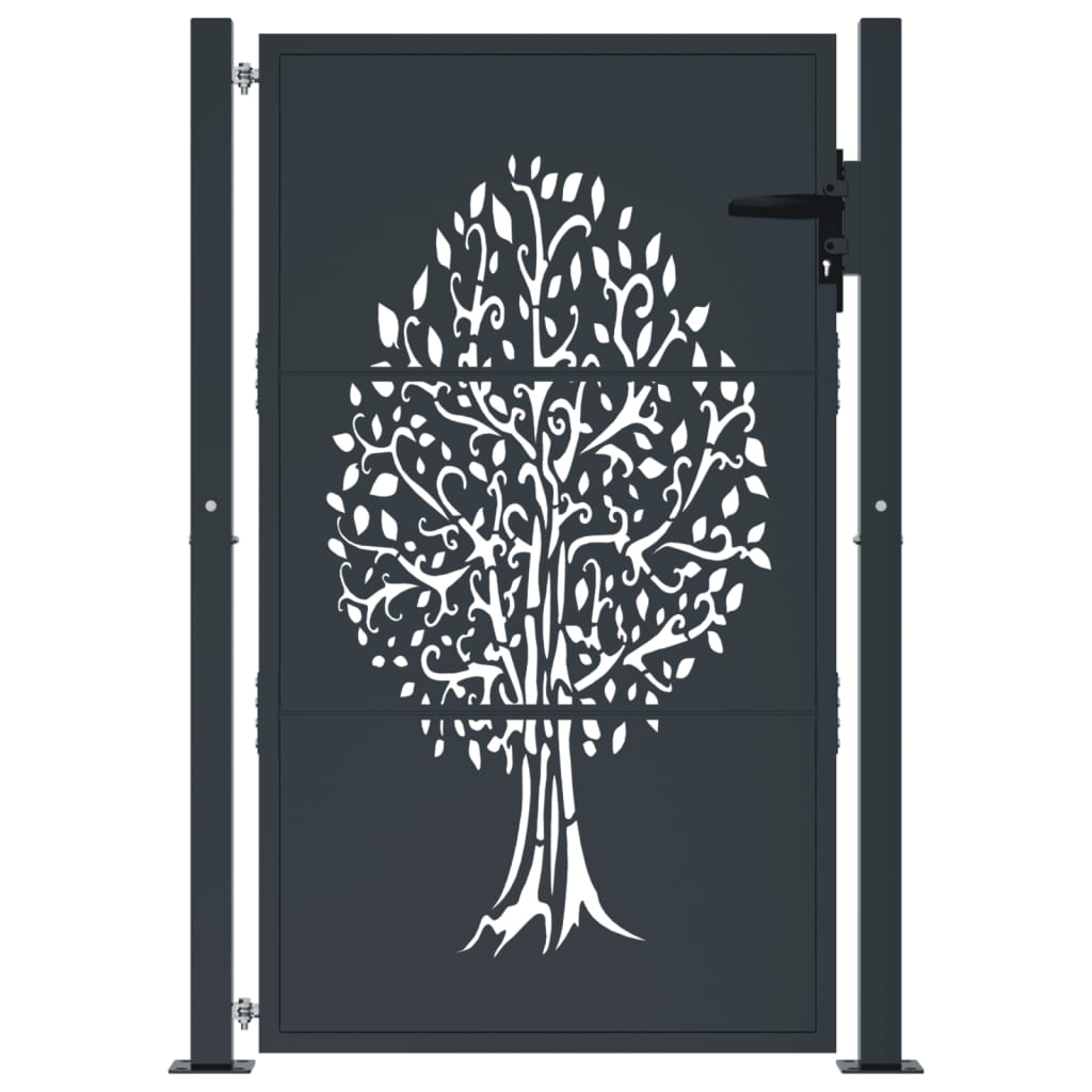 Berkfield Garden Gate Anthracite 105x155 cm Steel Tree Design