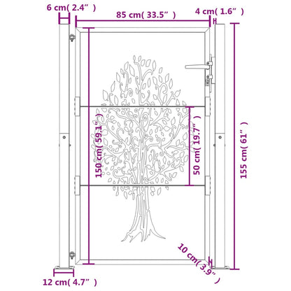 Berkfield Garden Gate Anthracite 105x155 cm Steel Tree Design