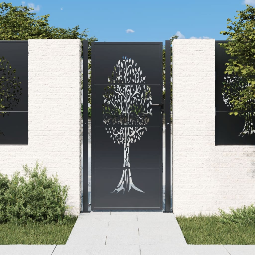 Berkfield Garden Gate Anthracite 105x205 cm Steel Tree Design
