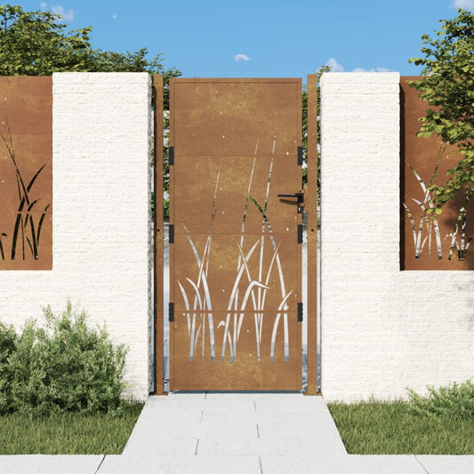 Berkfield Garden Gate 105x180 cm Corten Steel Grass Design