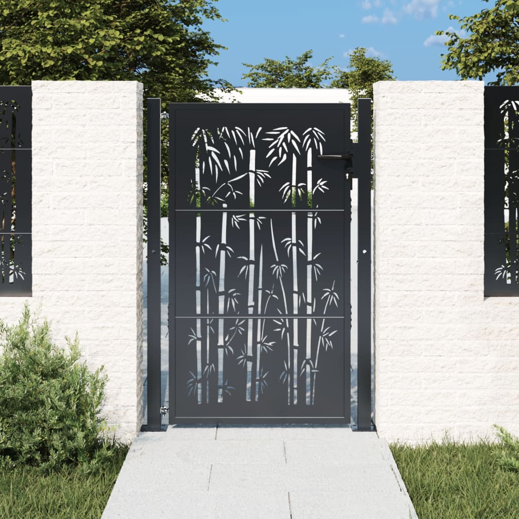 Berkfield Garden Gate Anthracite 105x155 cm Steel Bamboo Design