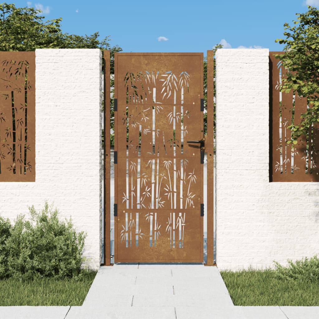 Berkfield Garden Gate 105x205 cm Corten Steel Bamboo Design
