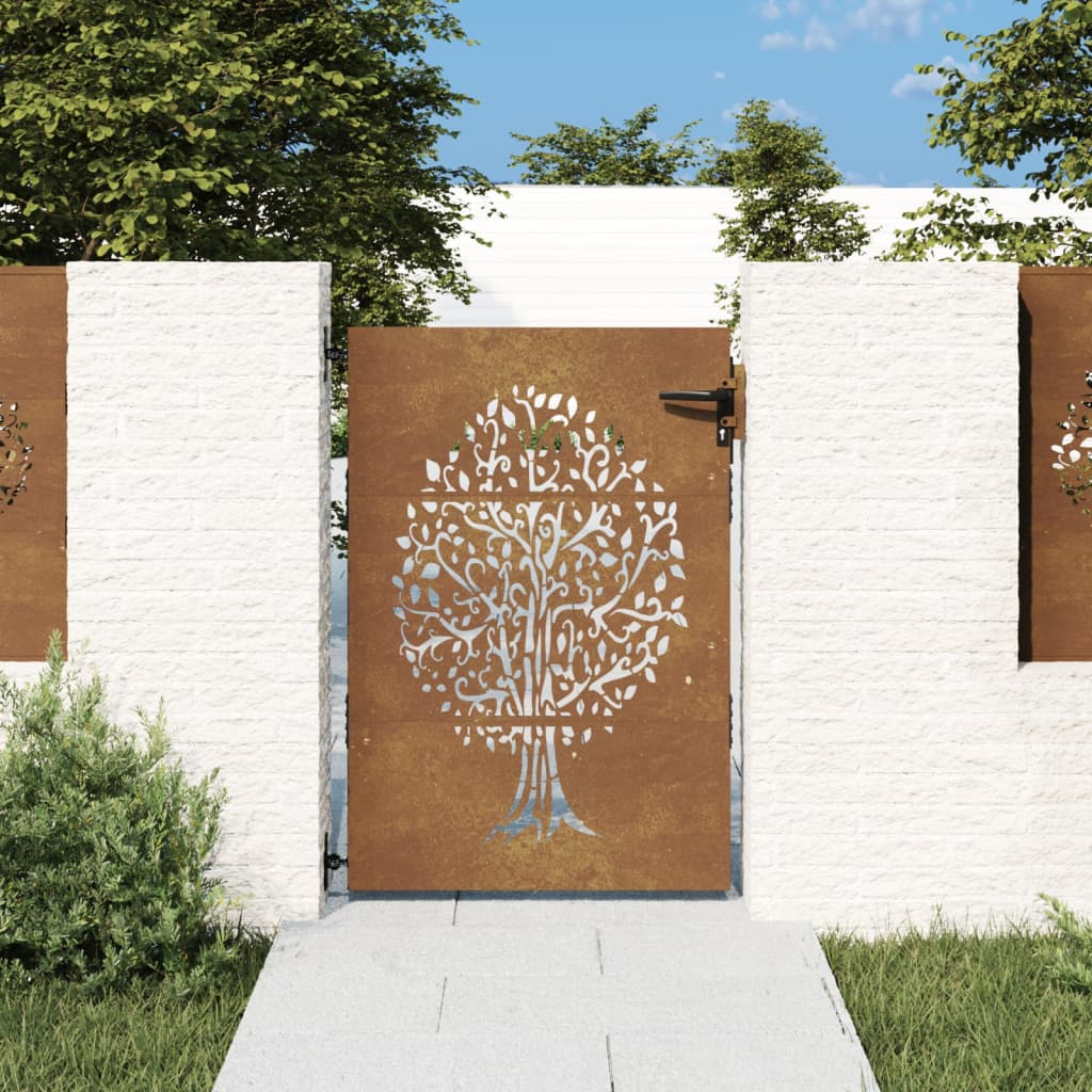 Berkfield Garden Gate 85x150 cm Corten Steel Tree Design