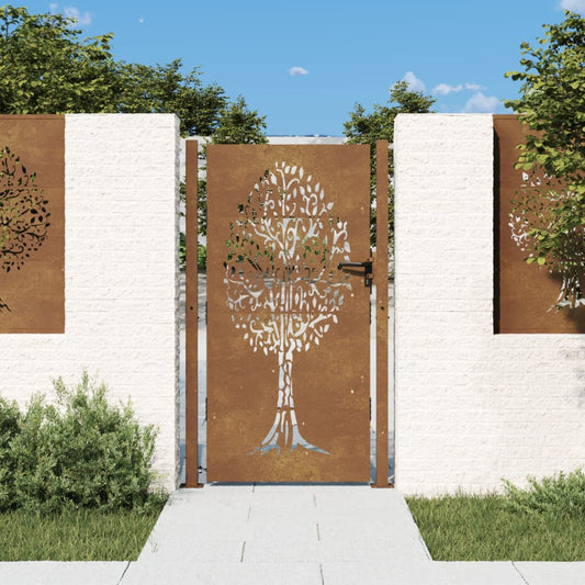 Berkfield Garden Gate 105x205 cm Corten Steel Tree Design
