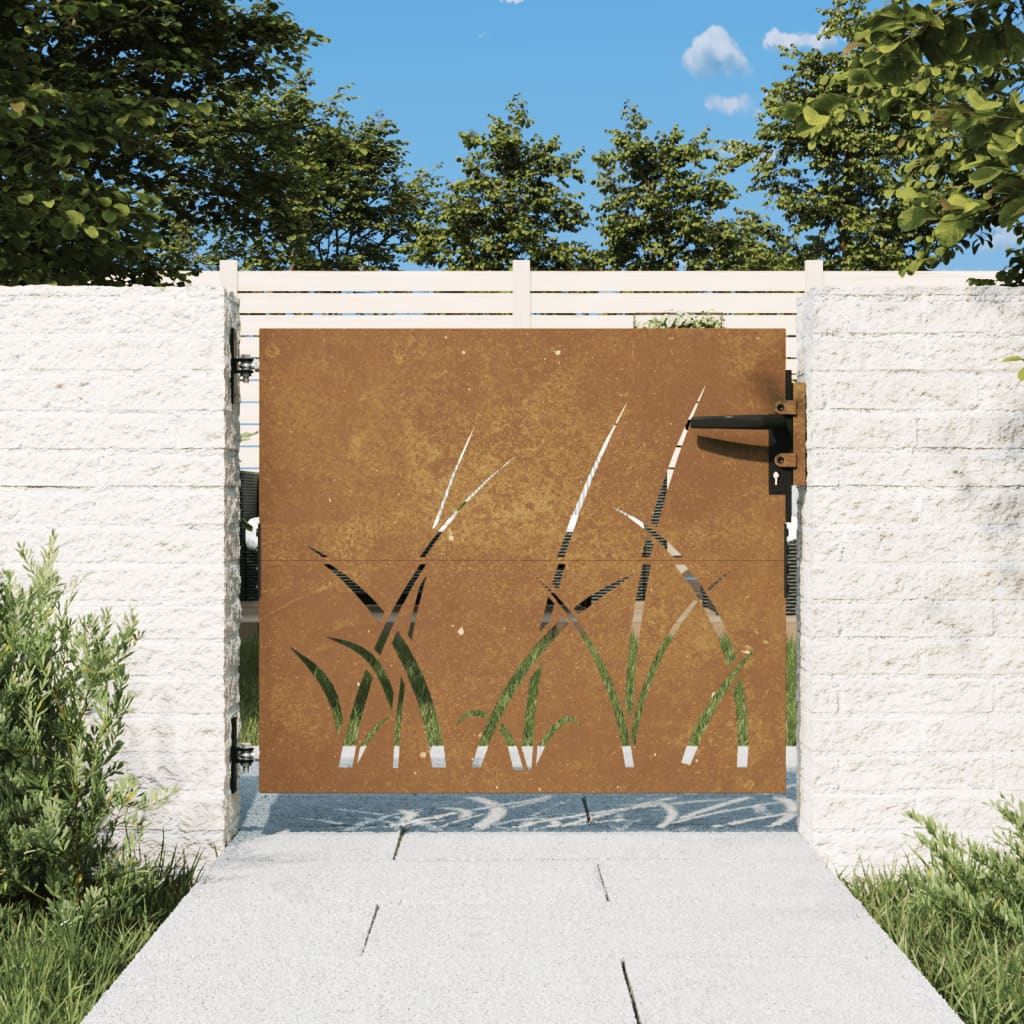 Berkfield Garden Gate 85x100 cm Corten Steel Grass Design