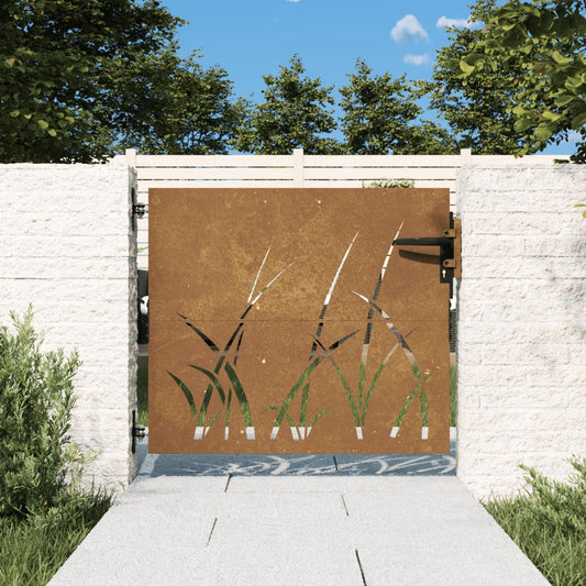 Berkfield Garden Gate 85x100 cm Corten Steel Grass Design