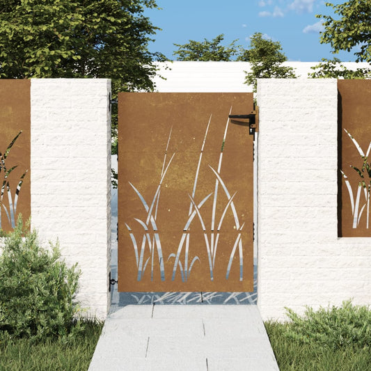 Berkfield Garden Gate 85x150 cm Corten Steel Grass Design