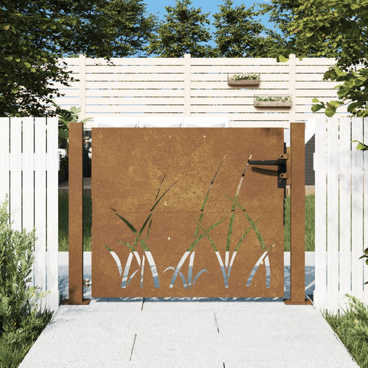 Berkfield Garden Gate 105x80 cm Corten Steel Grass Design