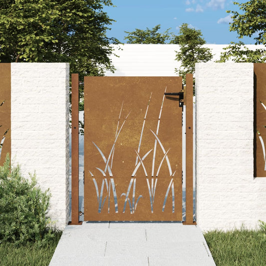 Berkfield Garden Gate 105x130 cm Corten Steel Grass Design
