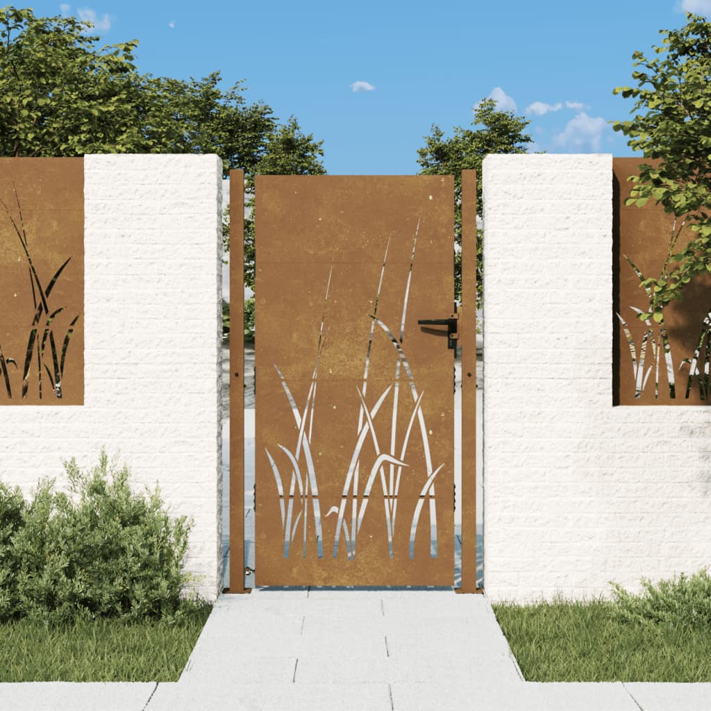 Berkfield Garden Gate 105x180 cm Corten Steel Grass Design