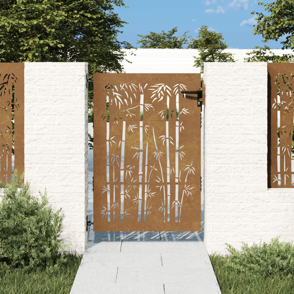 Berkfield Garden Gate 85x150 cm Corten Steel Bamboo Design
